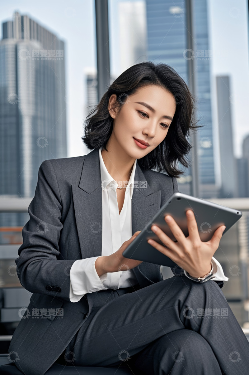 高清大图下载【趣麦麦图】商务女性使用平板电脑办公