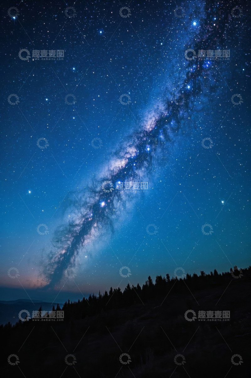 高清大图下载【趣麦麦图】夜空下的银河系与山林景象