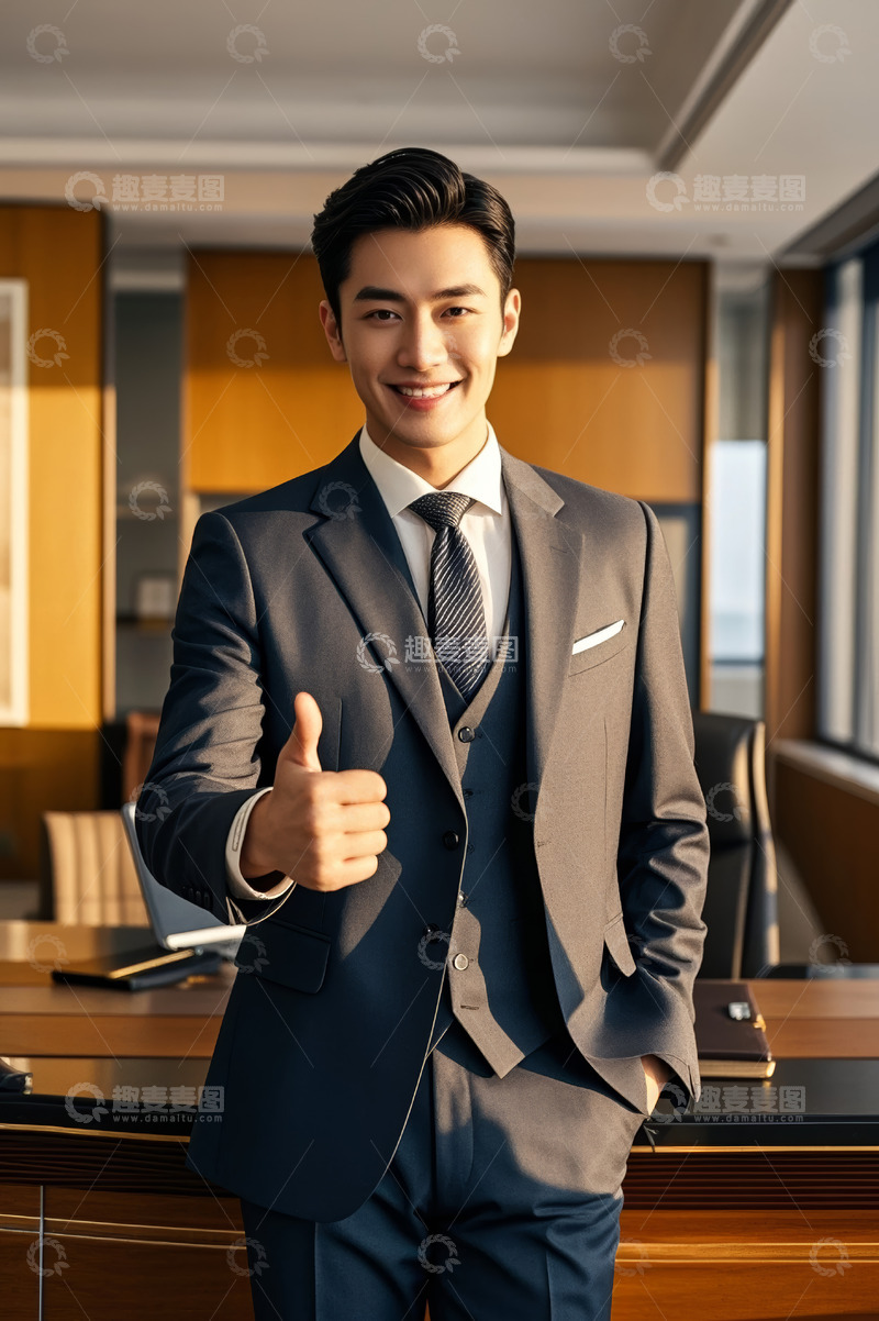 高清大图下载【趣麦麦图】西装男士办公室竖大拇指