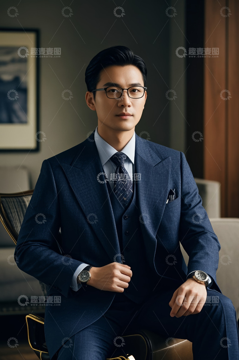 高清大图下载【趣麦麦图】西装男士端坐姿态肖像