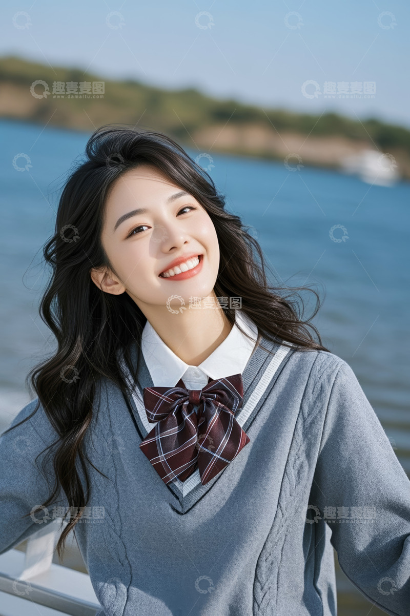 高清大图下载【趣麦麦图】户外微笑女生近景