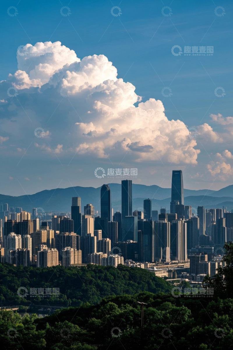 高清大图下载【趣麦麦图】城市高楼与白云远景