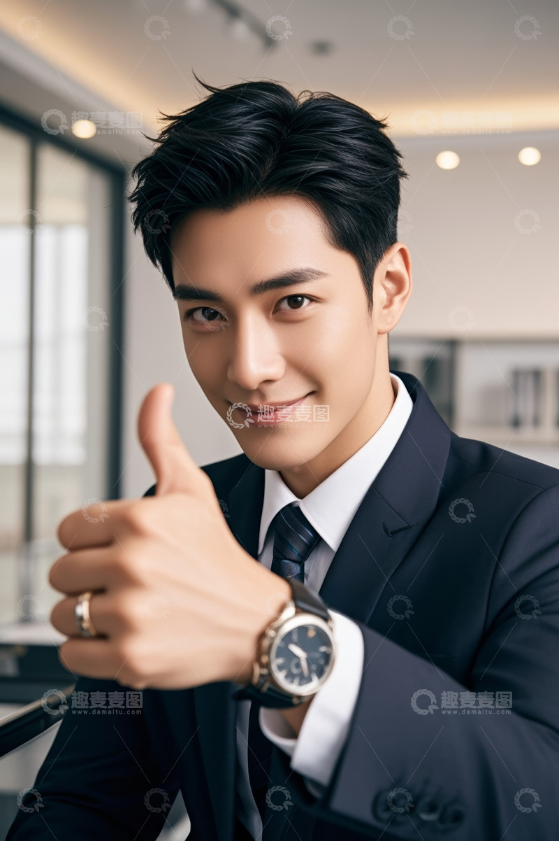 高清大图下载【趣麦麦图】穿西装男士竖大拇指特写