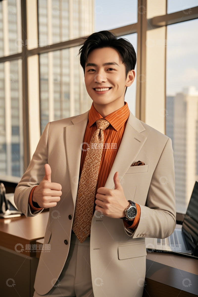 高清大图下载【趣麦麦图】商务男士办公室内竖大拇指