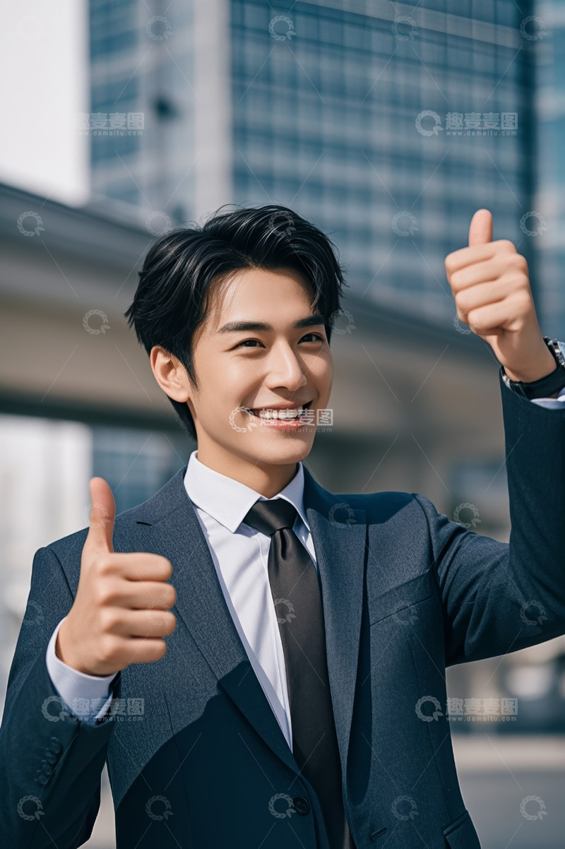 高清大图下载【趣麦麦图】商务青年户外竖大拇指