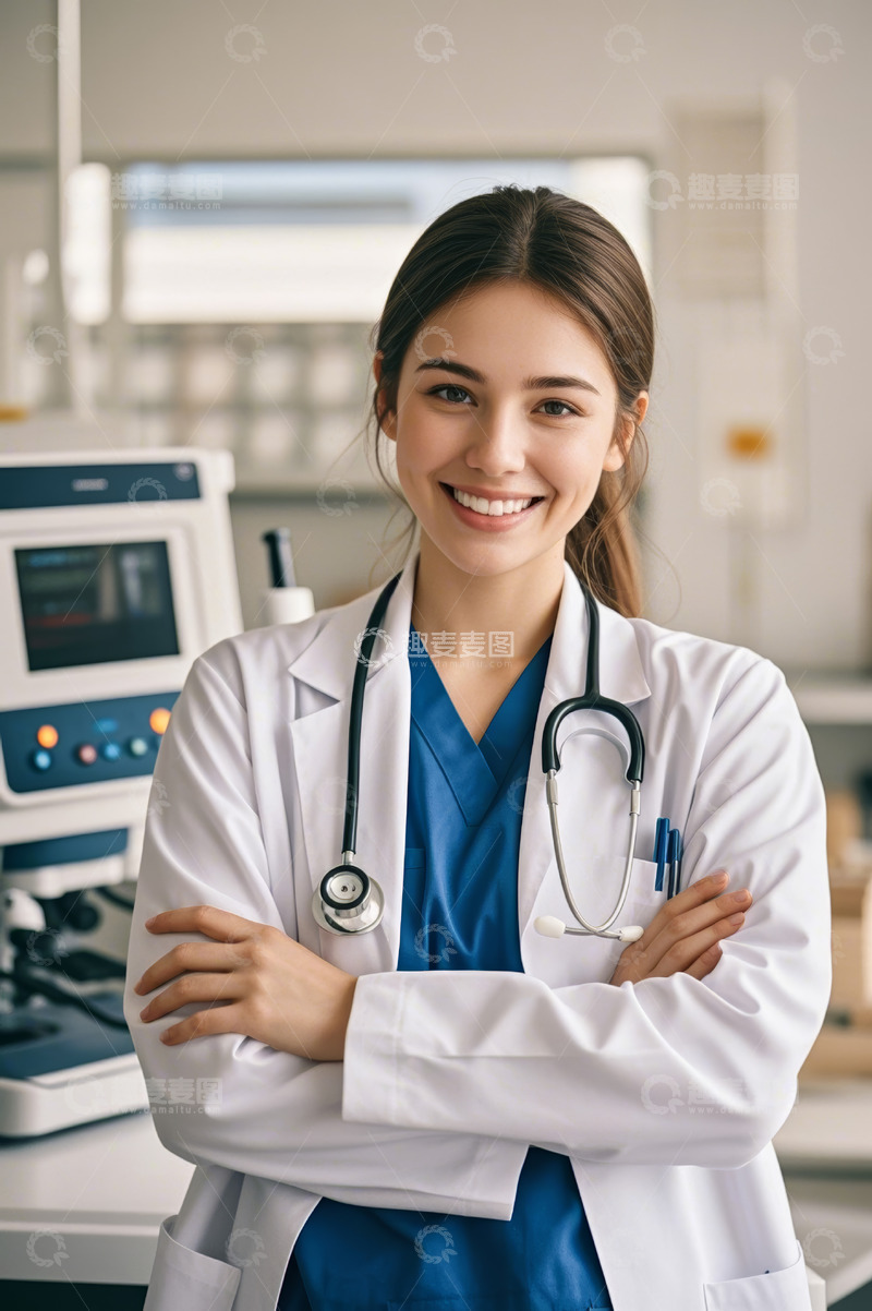 高清大图下载【趣麦麦图】女医生医院内微笑双臂交叉