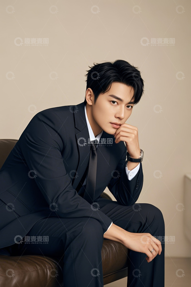 高清大图下载【趣麦麦图】身着西装的青年男性坐姿肖像