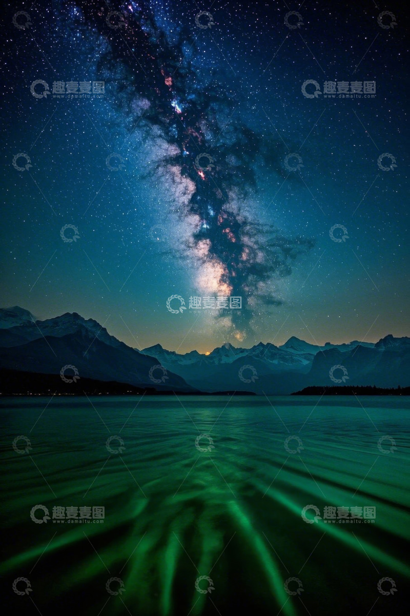高清大图下载【趣麦麦图】星空下的山脉与湖水景观