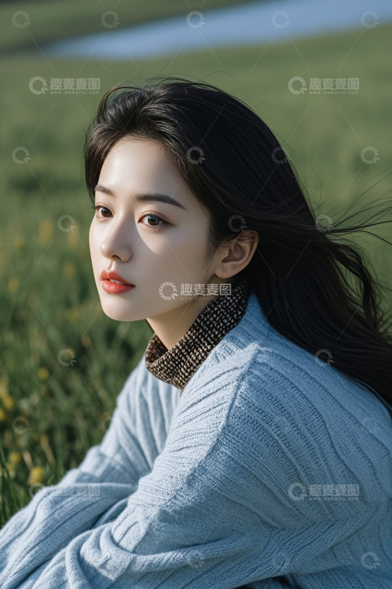 高清大图下载【趣麦麦图】户外草地女性肖像