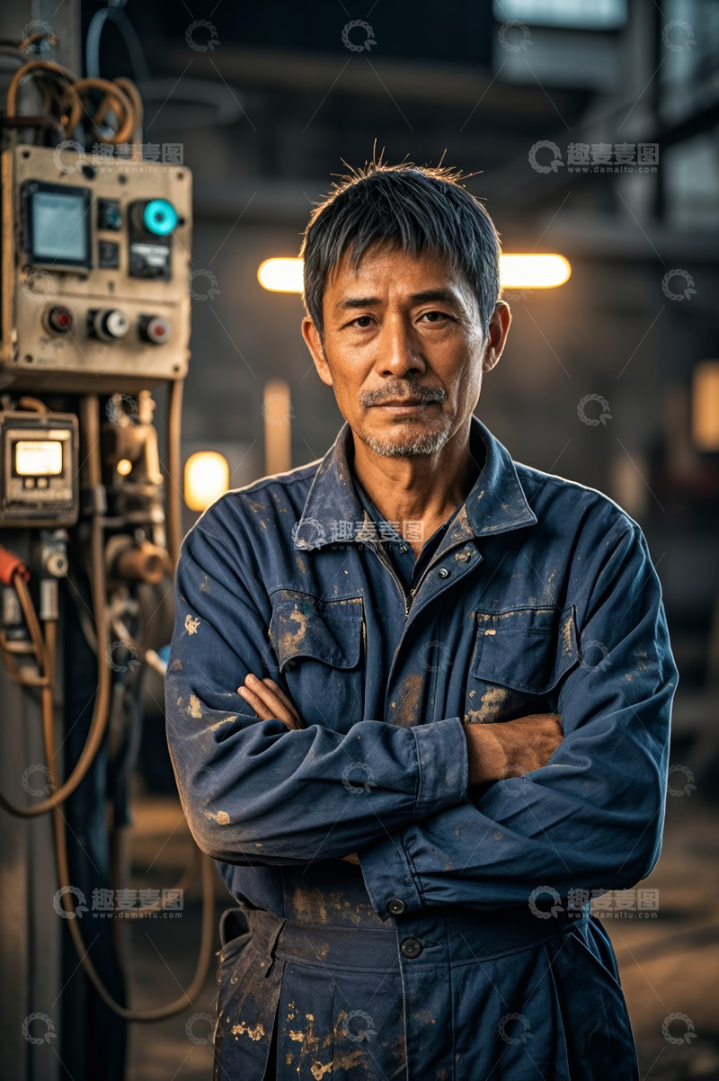 高清大图下载【趣麦麦图】工厂工人身着工装双臂交叉
