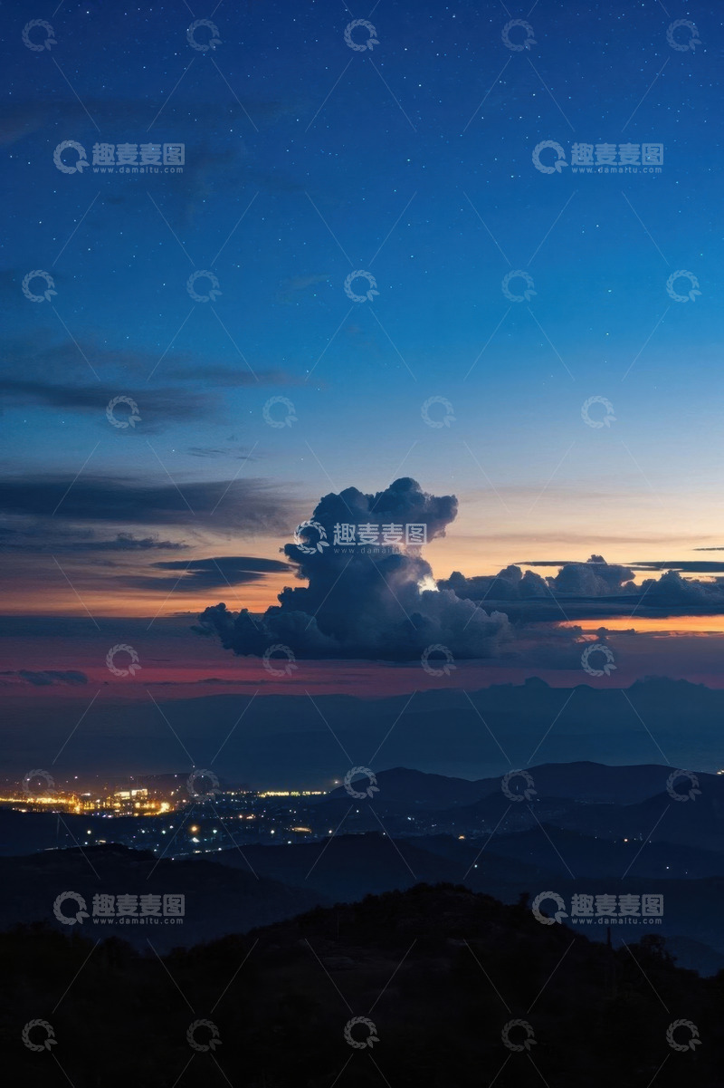 高清大图下载【趣麦麦图】夜空下城市与山峦的景色
