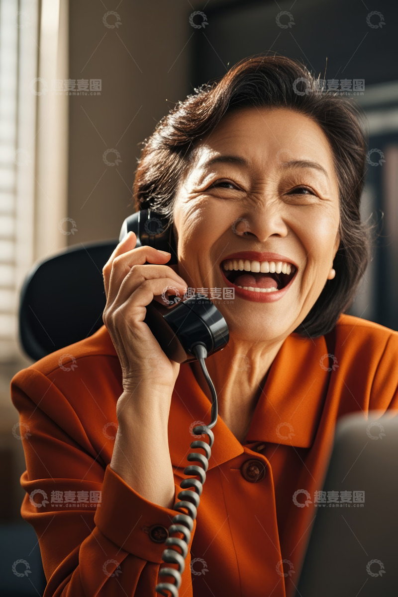 高清大图下载【趣麦麦图】老年女性打电话开怀大笑