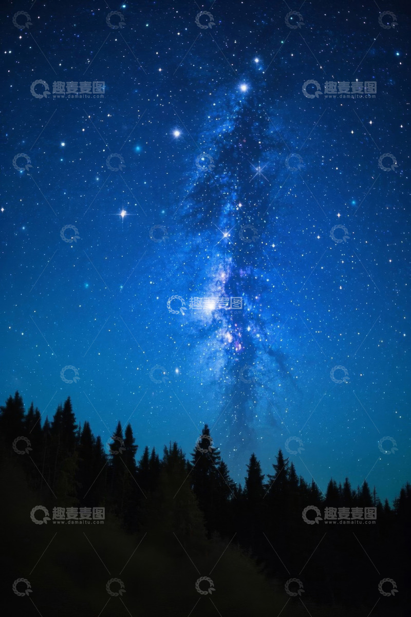 高清大图下载【趣麦麦图】森林上空璀璨星空景象