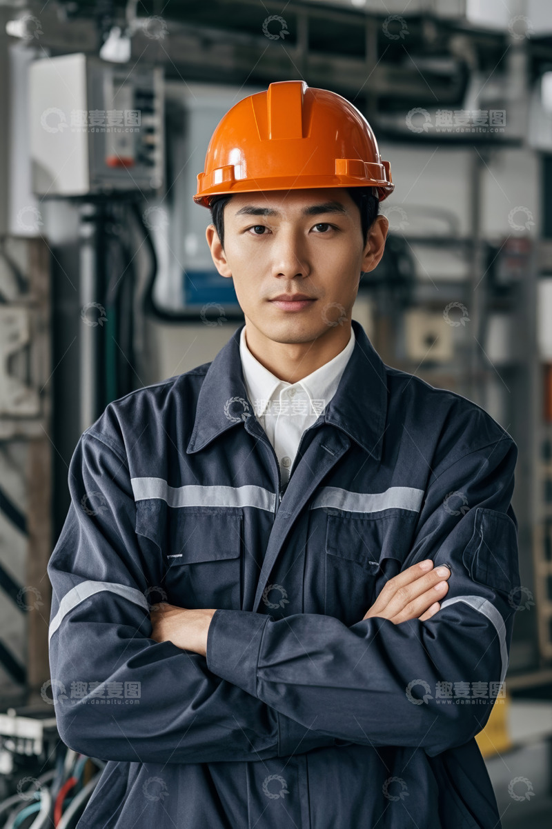 高清大图下载【趣麦麦图】工厂工人身着工装戴安全帽