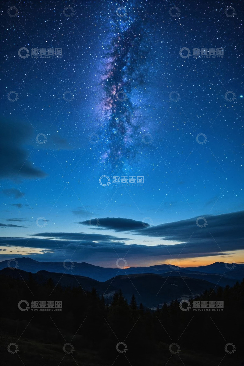 高清大图下载【趣麦麦图】山间夜空银河星空景象