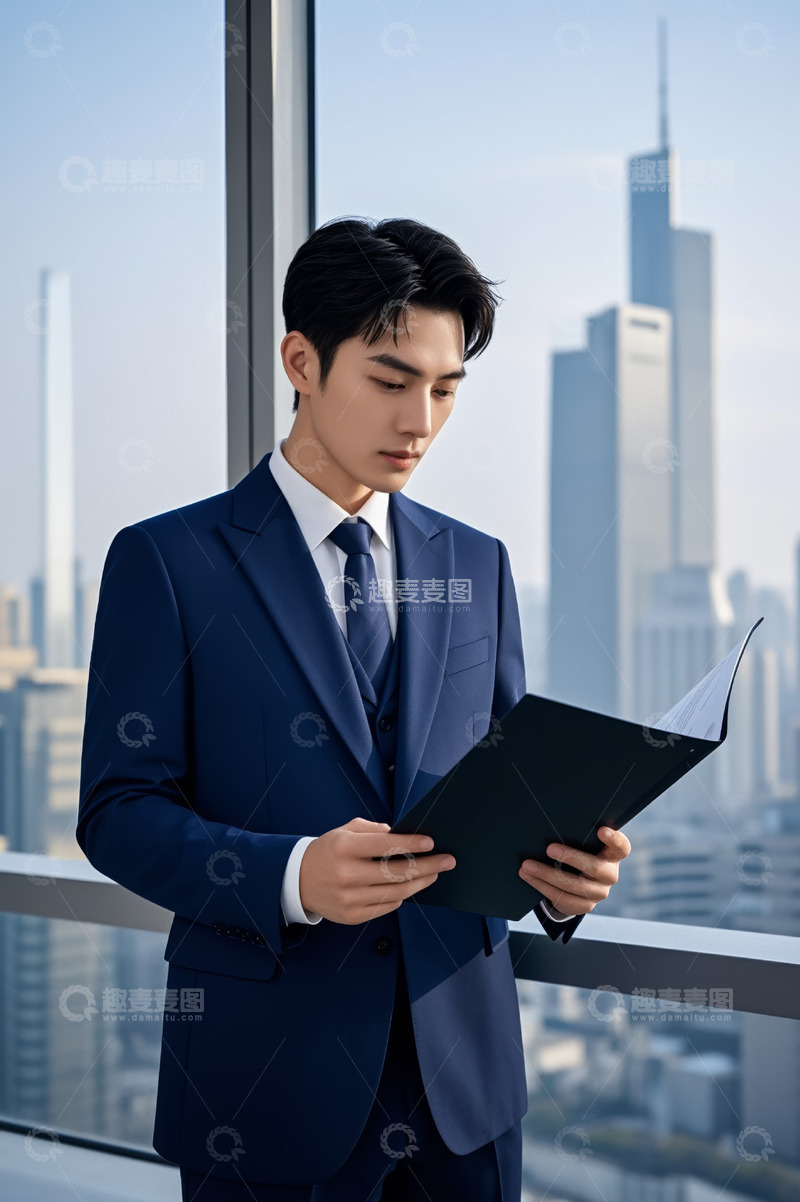 高清大图下载【趣麦麦图】商务青年室内阅读文件