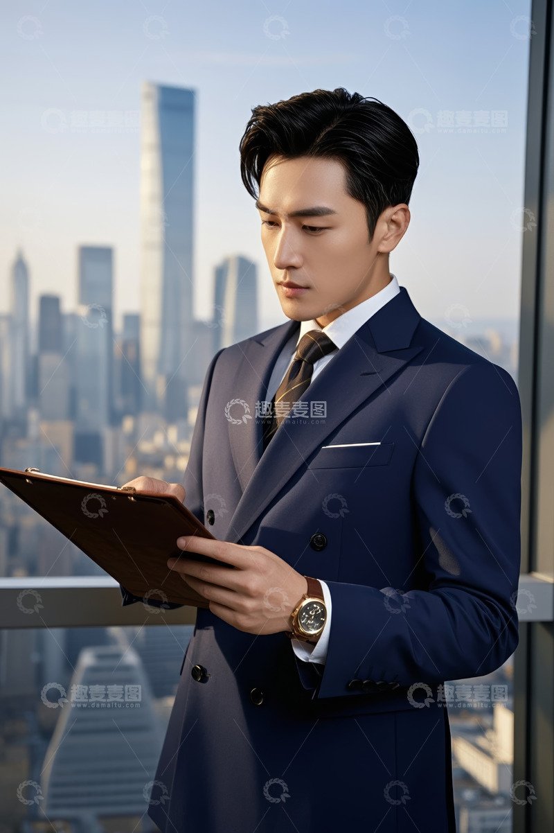 高清大图下载【趣麦麦图】商务男士持文件夹眺望城市