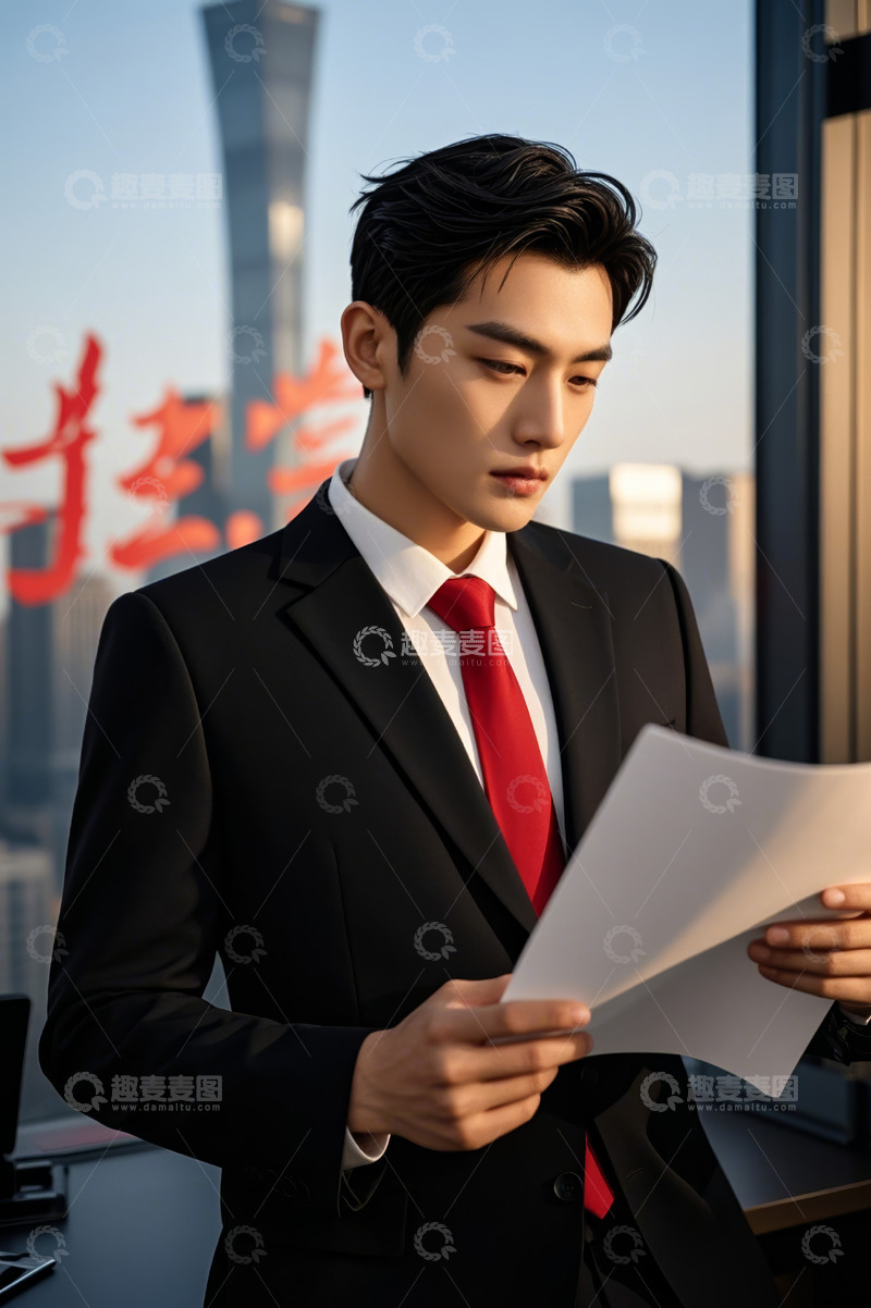 高清大图下载【趣麦麦图】商务男士窗边阅读文件