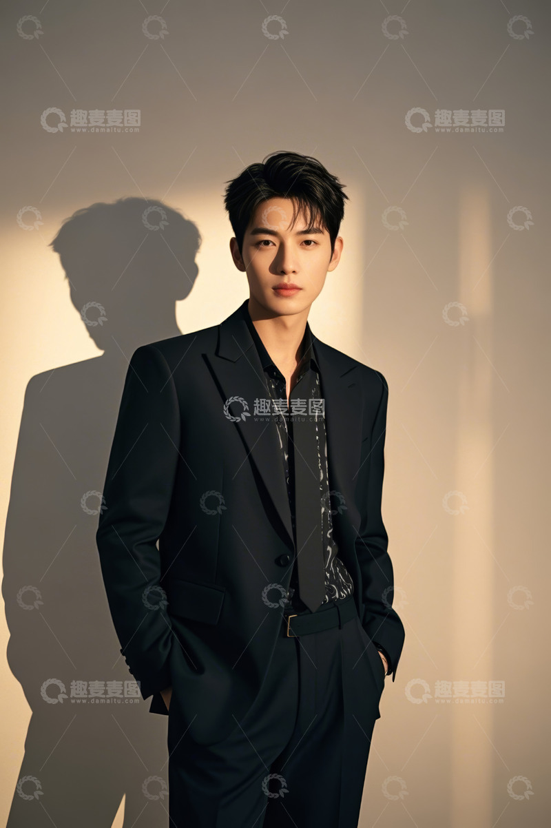 高清大图下载【趣麦麦图】身着西装男士靠墙站立