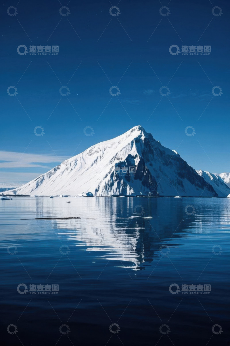 高清大图下载【趣麦麦图】雪山倒影于平静海面景象