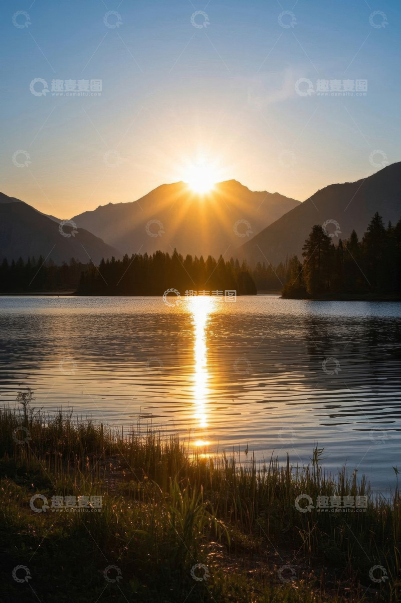 高清大图下载【趣麦麦图】湖畔日出自然风光