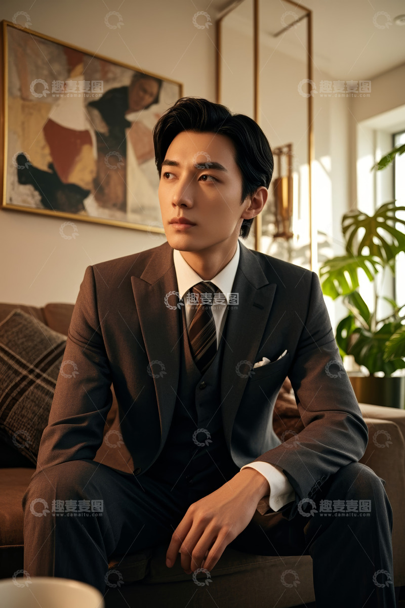 高清大图下载【趣麦麦图】西装男子室内沙发端坐