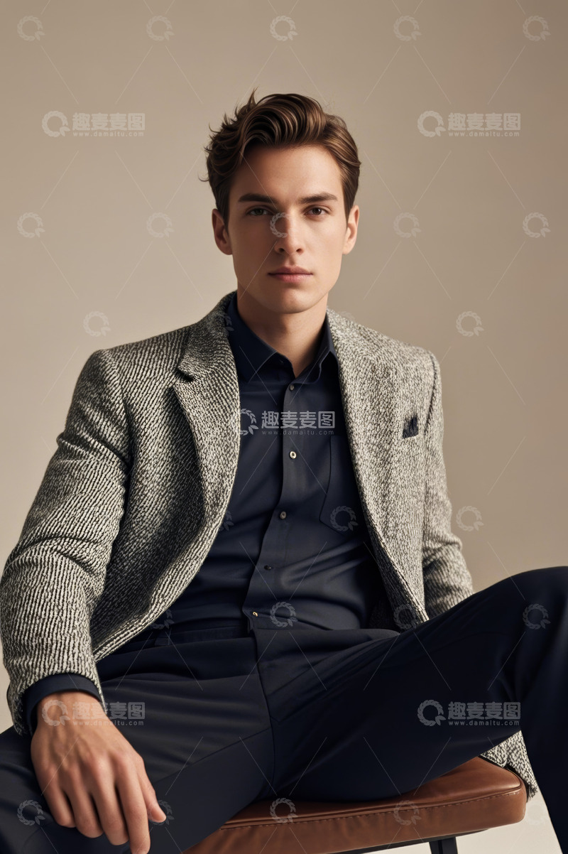 高清大图下载【趣麦麦图】西装男士坐姿肖像
