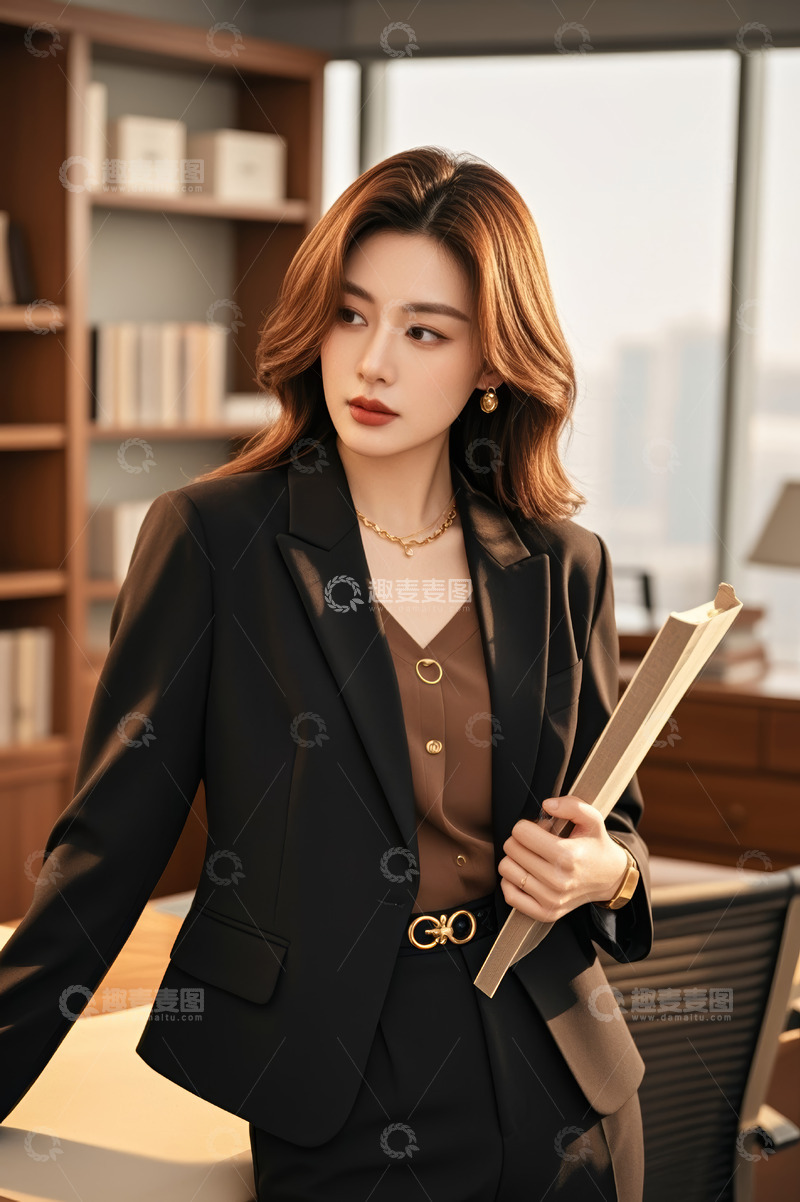 高清大图下载【趣麦麦图】办公室内持文件的女商人