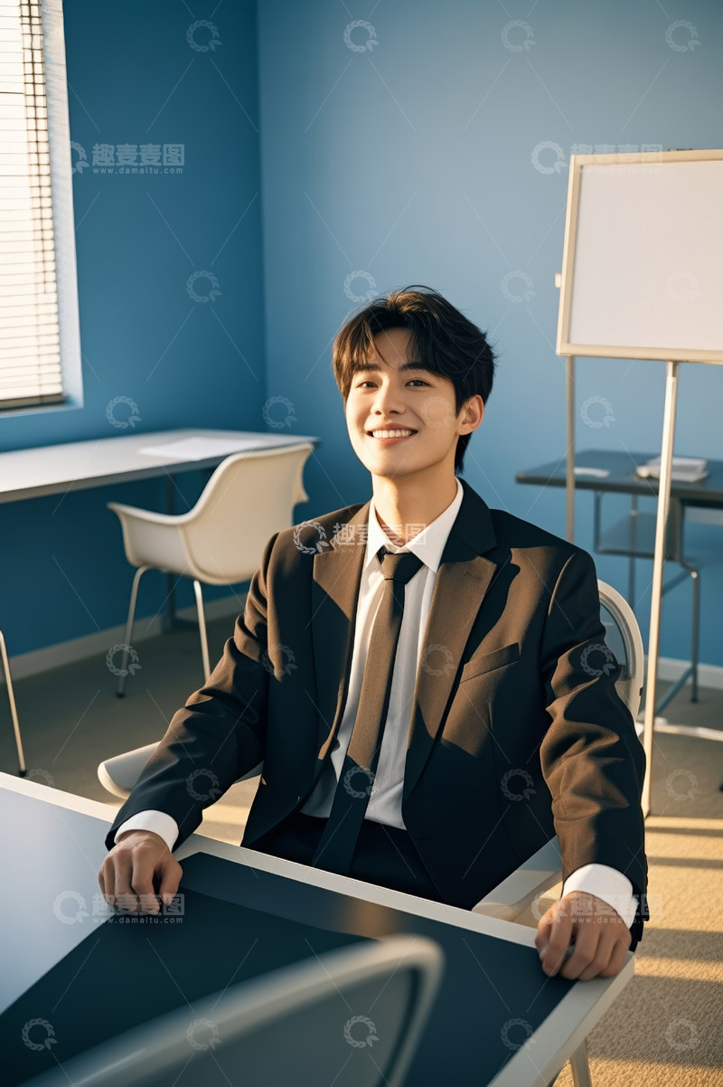 高清大图下载【趣麦麦图】亚洲商务男士办公室微笑形象