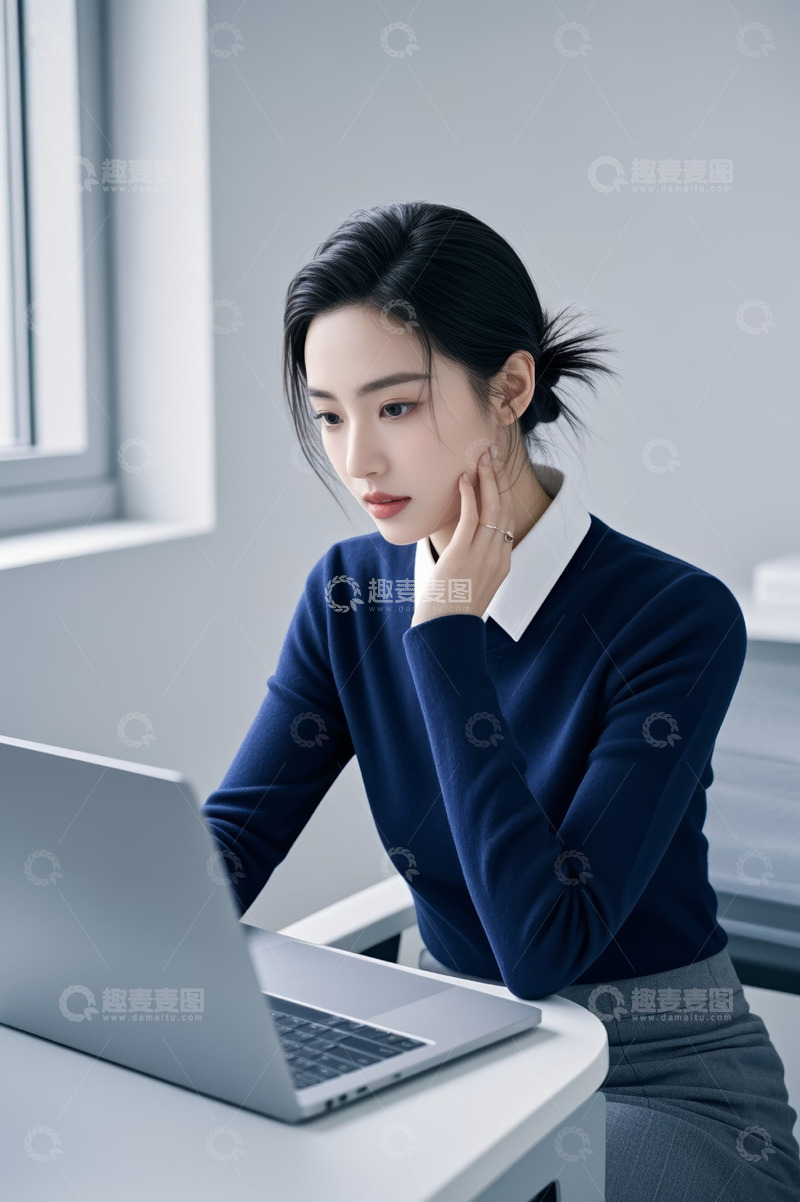 高清大图下载【趣麦麦图】青年女性专注使用笔记本电脑
