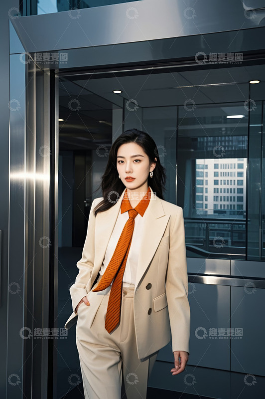 商务女性走出玻璃门形象照