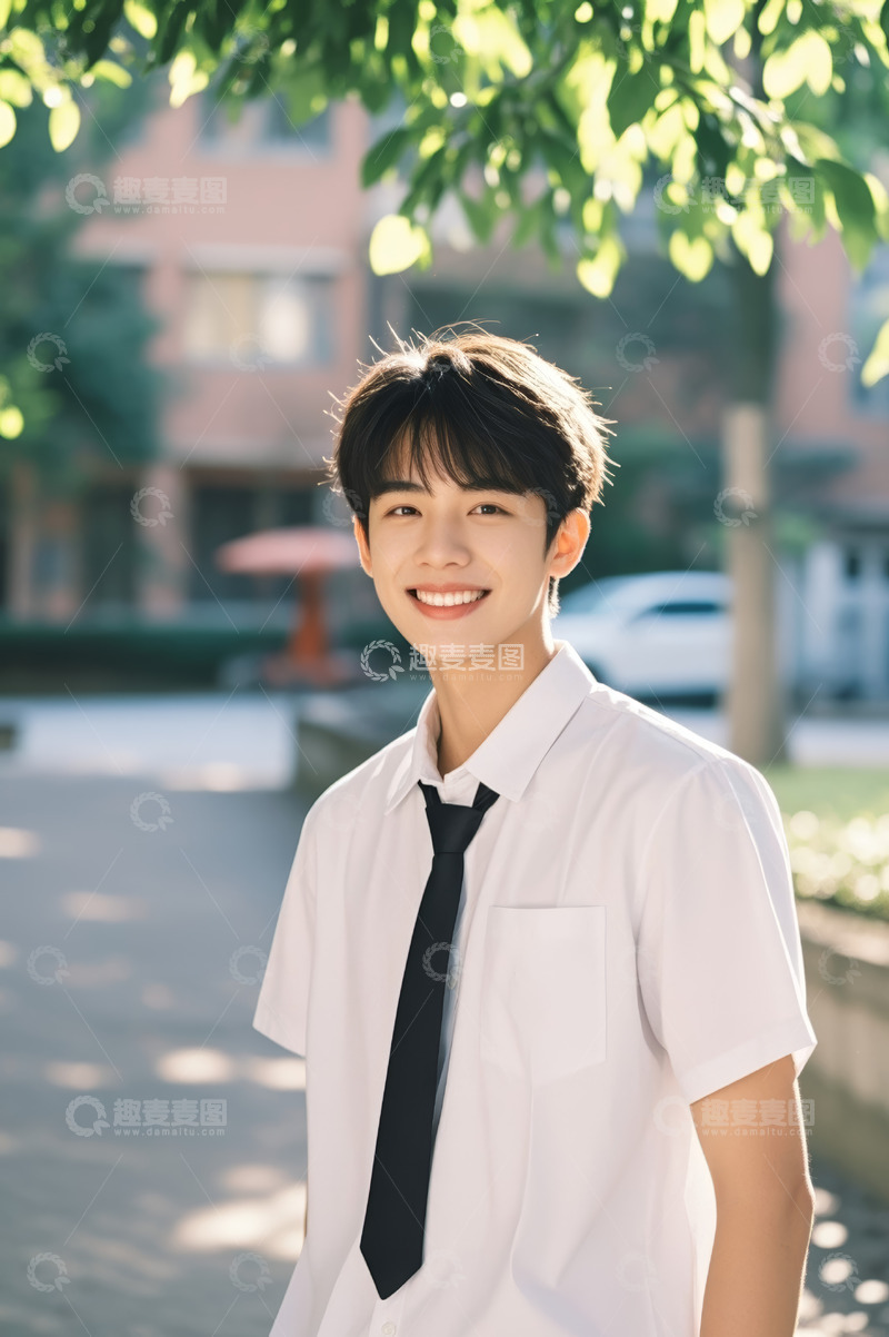 高清大图下载【趣麦麦图】穿校服微笑的青春男生
