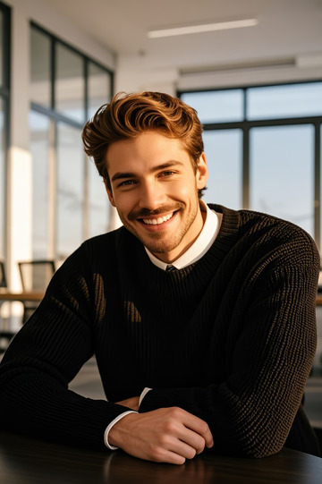 微笑男士坐于办公室内