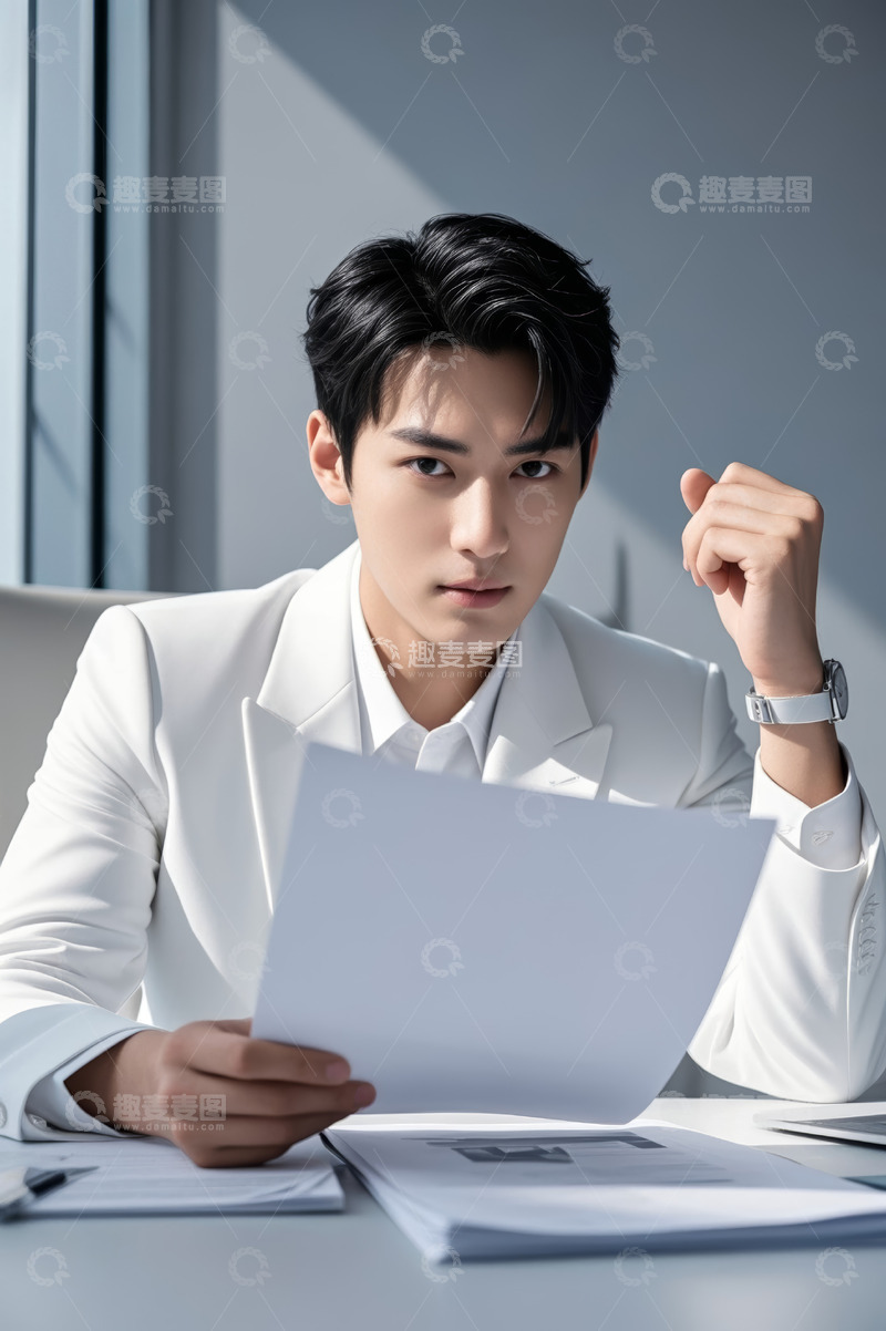 高清大图下载【趣麦麦图】商务男士办公看文件