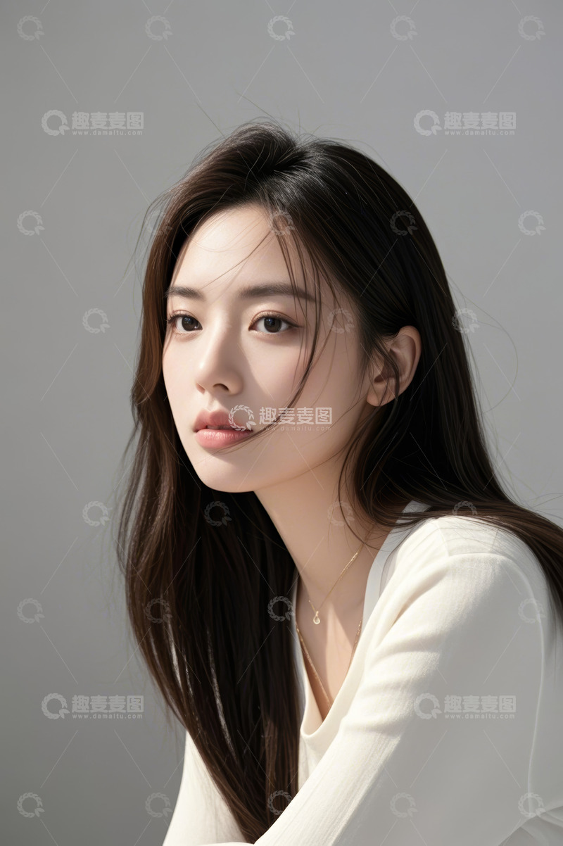 高清大图下载【趣麦麦图】长发女子半身肖像特写