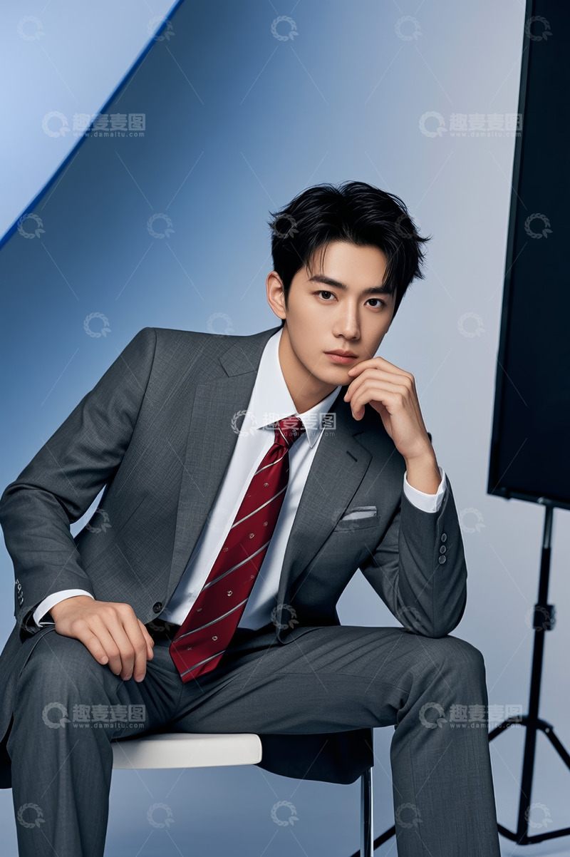 高清大图下载【趣麦麦图】身着西装男士坐姿肖像