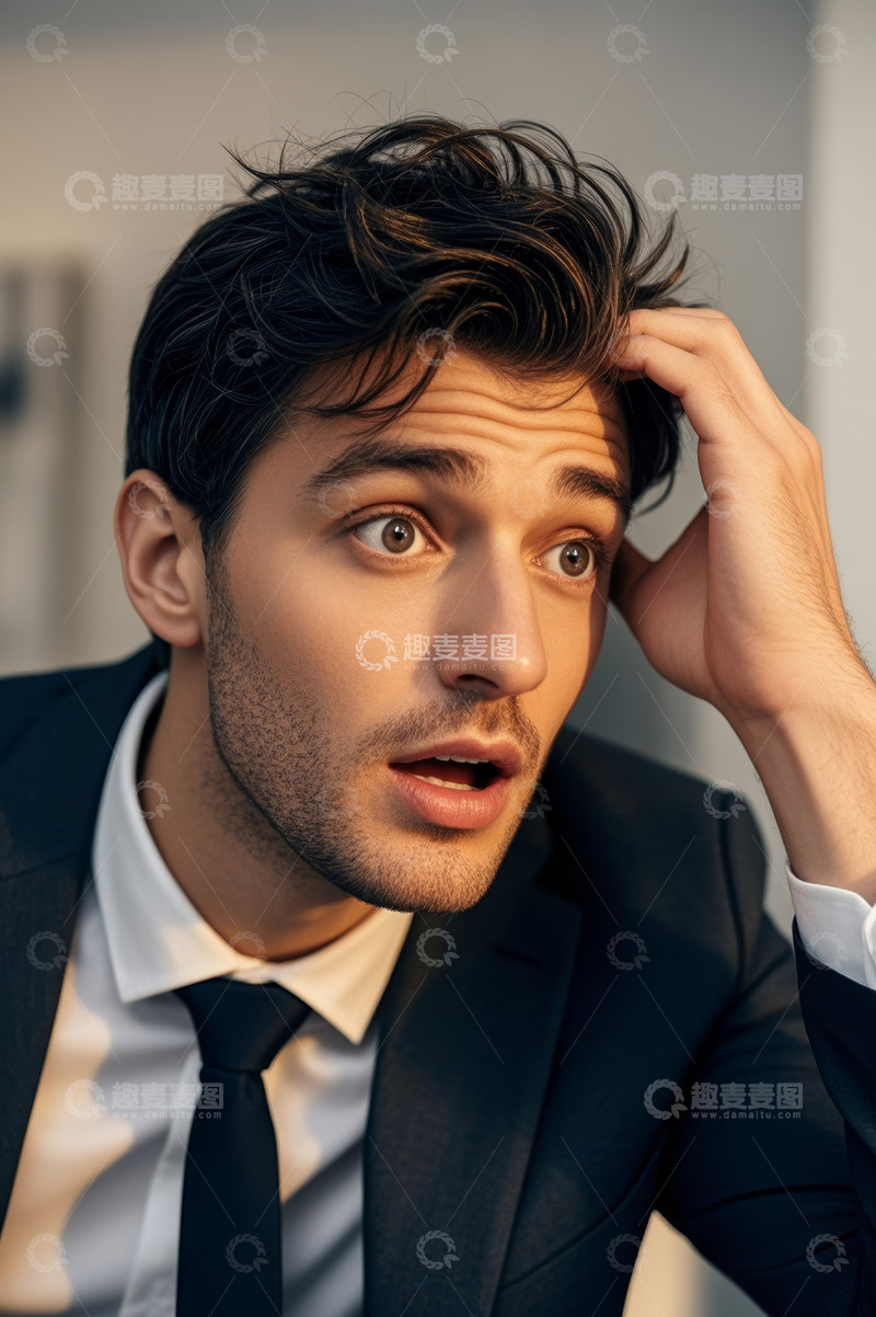 高清大图下载【趣麦麦图】穿西装男人单手扶头特写