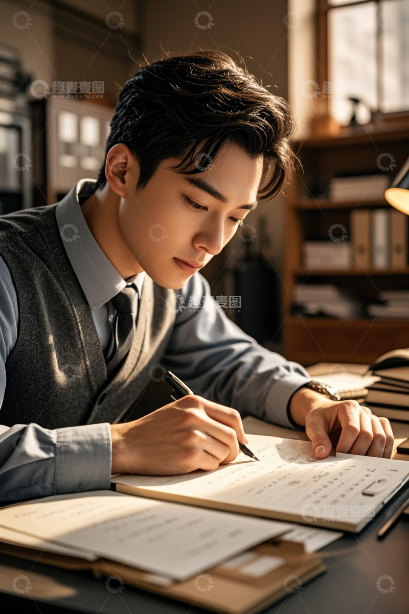 高清大图下载【趣麦麦图】男士伏案书写