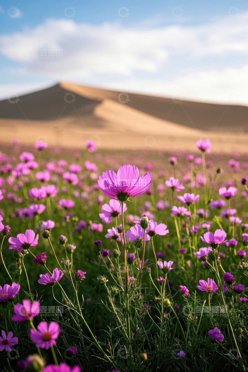 高清大图下载【趣麦麦图】沙漠边缘的紫色花卉景观