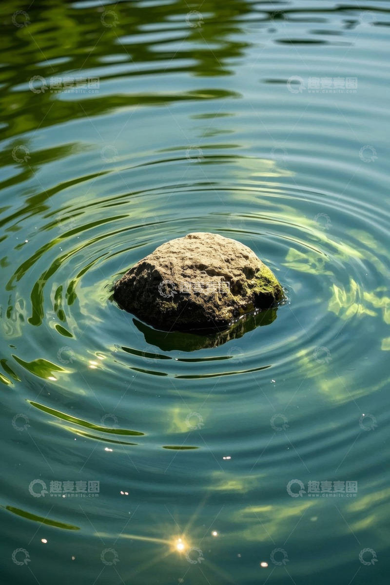 高清大图下载【趣麦麦图】水中石头与荡漾的波纹