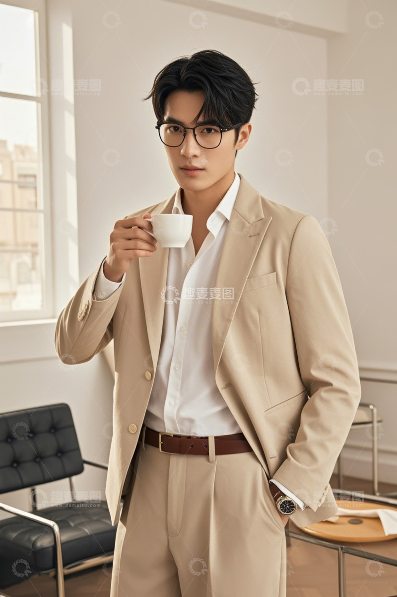 高清大图下载【趣麦麦图】商务男士室内手持咖啡杯