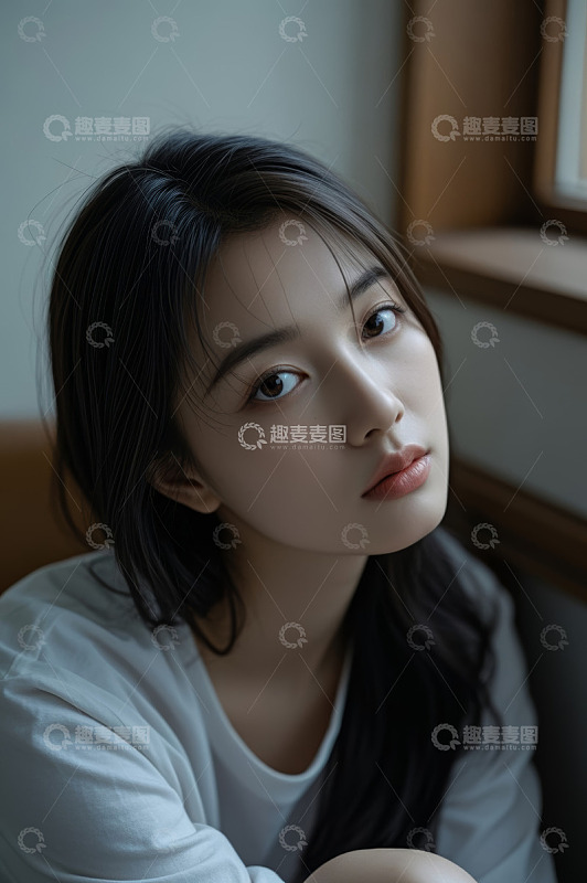 室内静坐女子特写