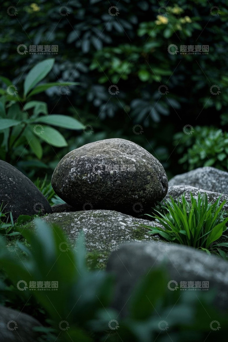 高清大图下载【趣麦麦图】草丛中的石头特写