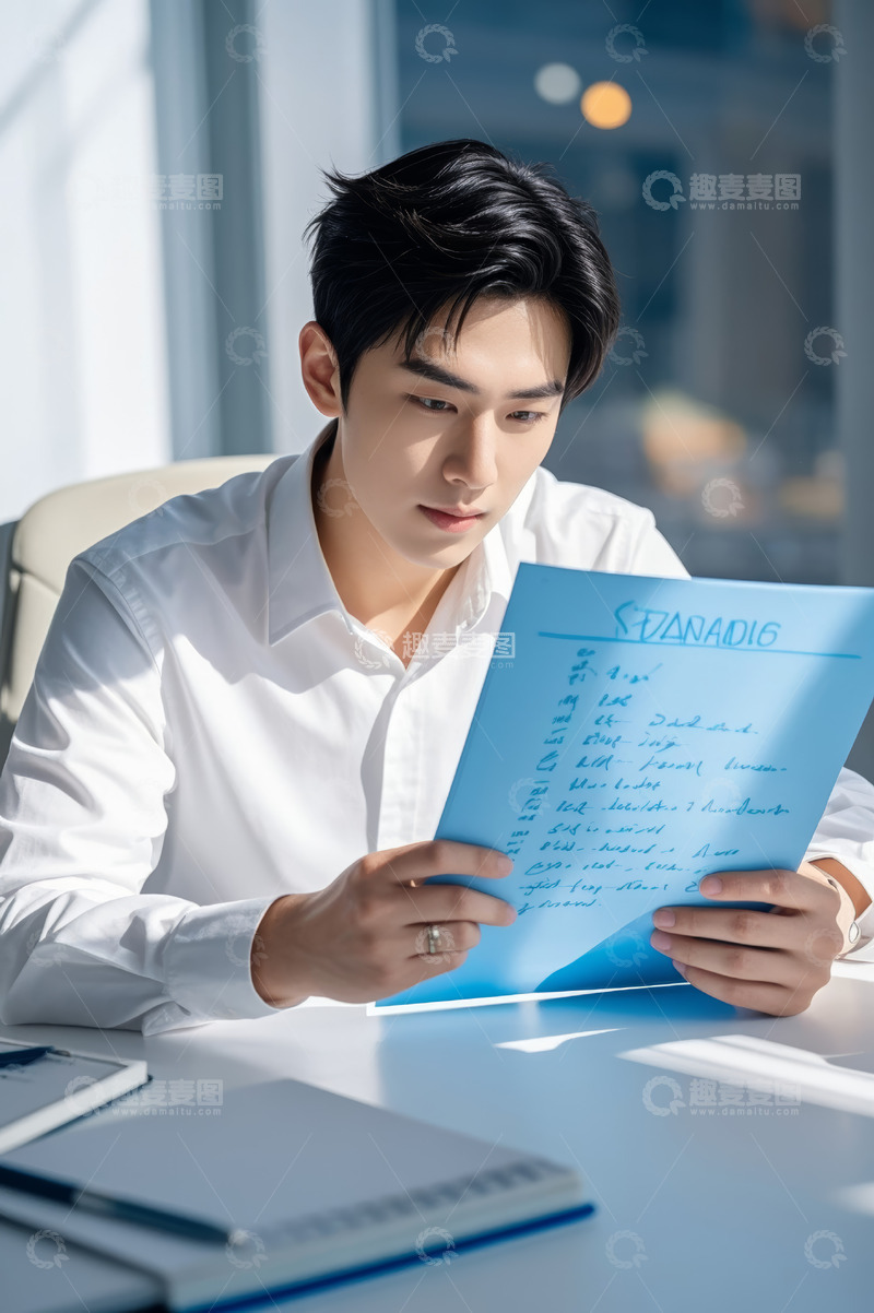 高清大图下载【趣麦麦图】男士在办公室阅读文件