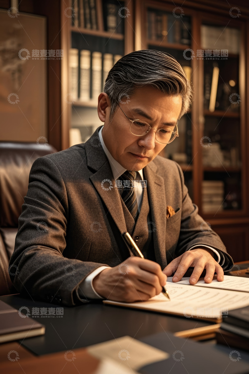 高清大图下载【趣麦麦图】成熟男士办公室内伏案书写