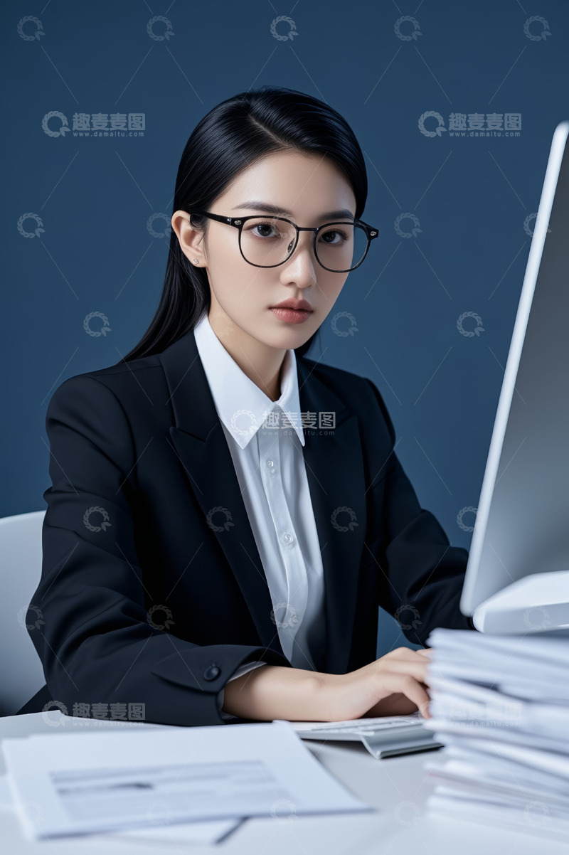 高清大图下载【趣麦麦图】女商人办公时使用计算机场景