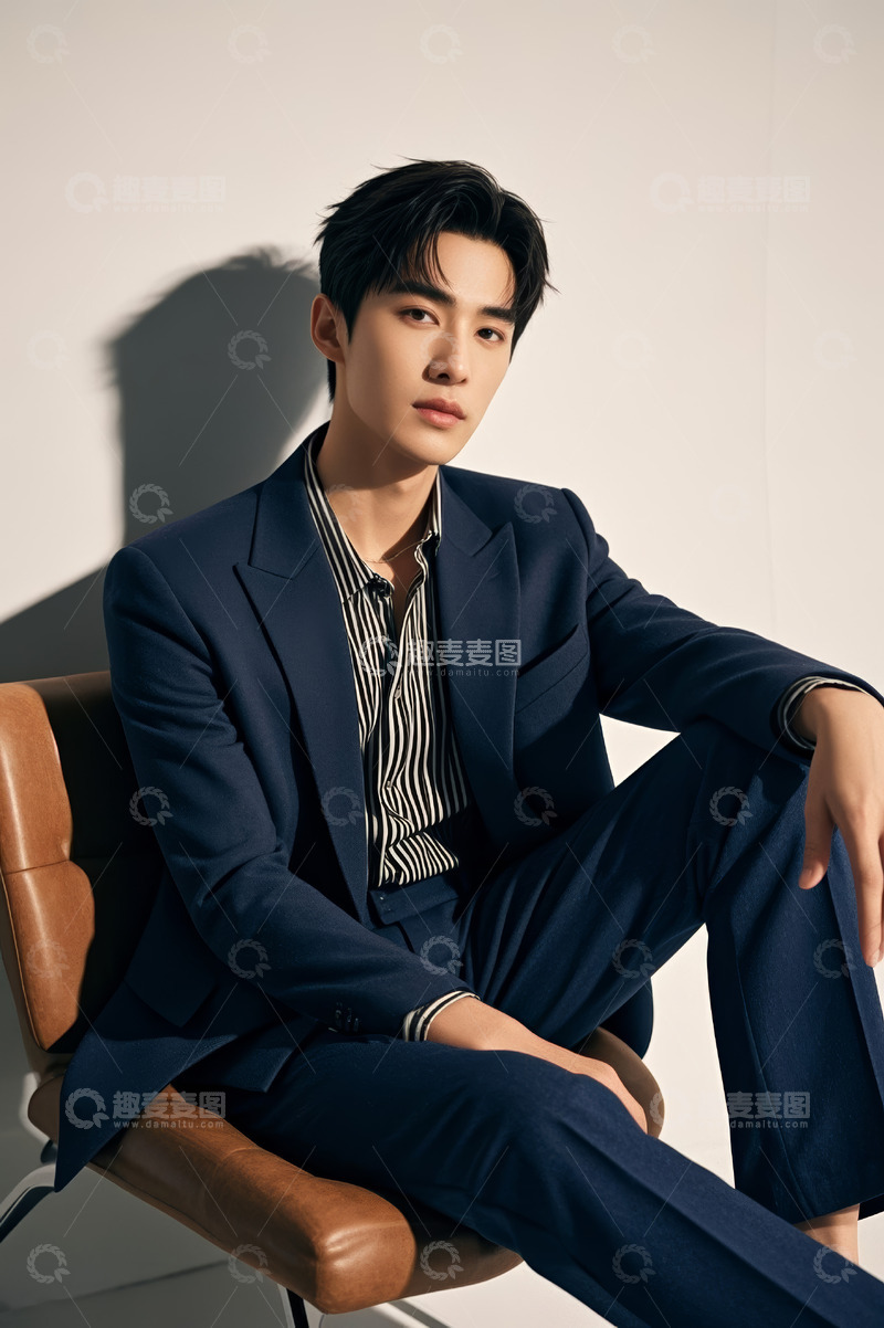 高清大图下载【趣麦麦图】身着西装的男士坐姿肖像