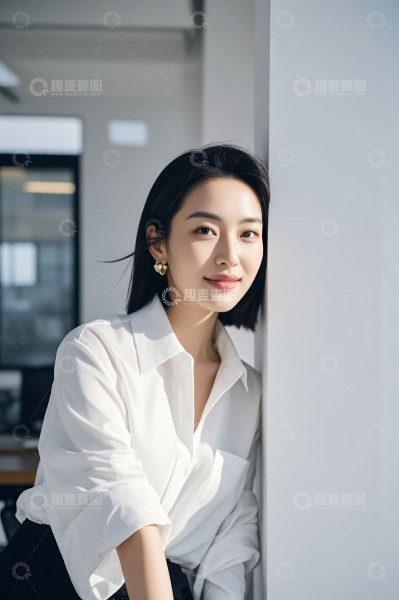 高清大图下载【趣麦麦图】商务女性靠墙微笑人像