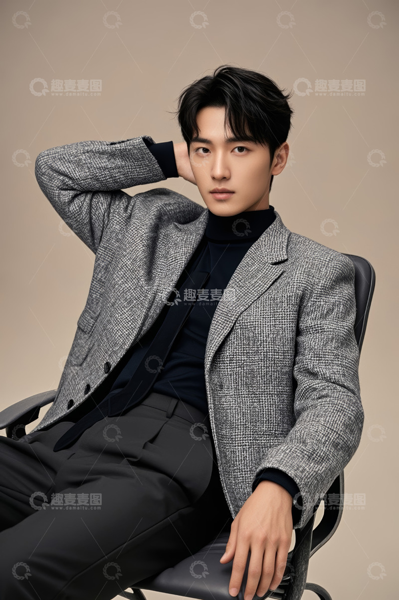 高清大图下载【趣麦麦图】男士坐椅摆拍时尚肖像