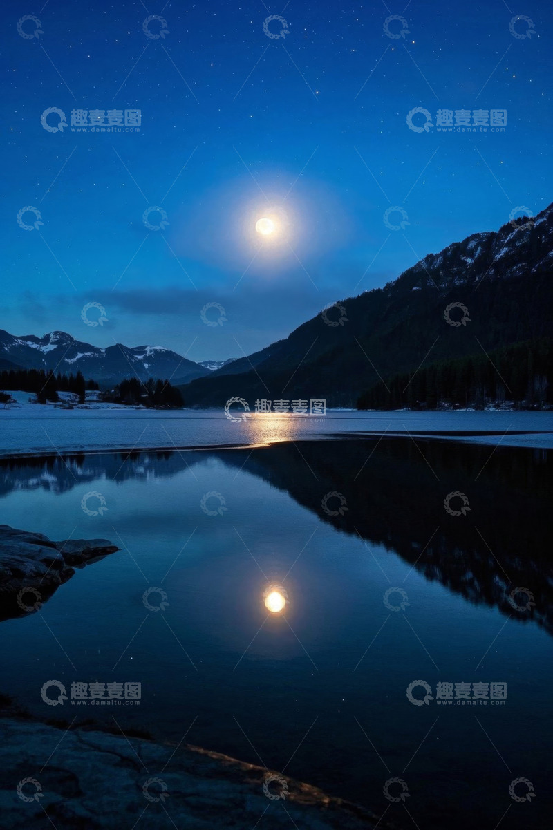 高清大图下载【趣麦麦图】月夜下的山水湖泊风光